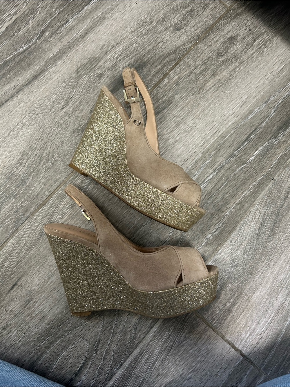 Womens Guess wedge with glittered platform